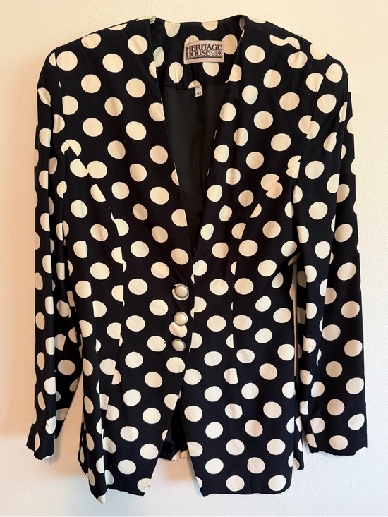 Heritage Jackets & Blazers - Vintage 80s Heritage House Polka Dot Skirt Suit Set Made in Canada Viscose 10/12